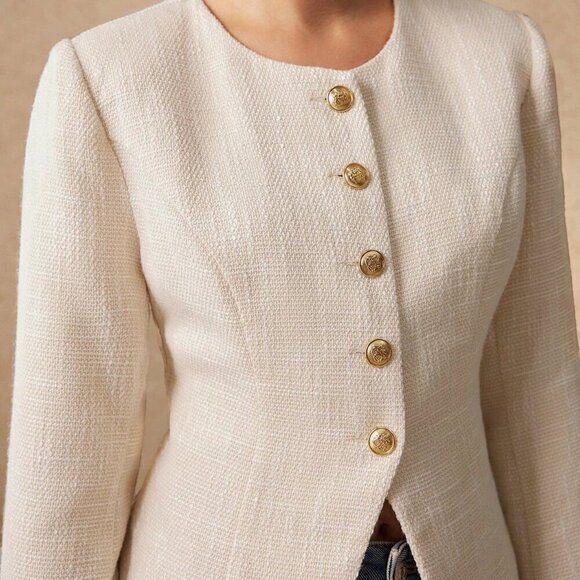 Apricot Casual Women's Elegant Wool Coat With Front Button Closure - Picture 7 of 7